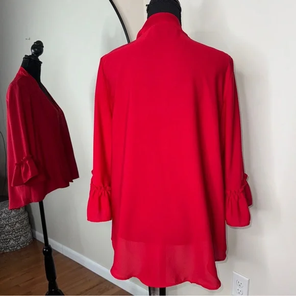 Zara Flutter Sleeve Blouse Top Red Size L - Picture 5 of 8